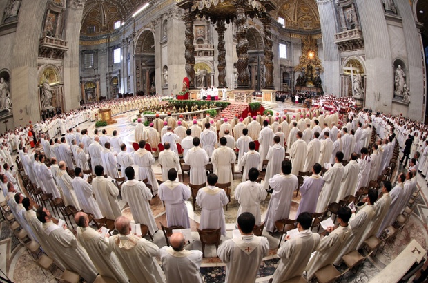 Chrism Mass is celebrated by Pope Francis in St. Peter's Basilica, Vatican. The Chrism Mass part of the services conducted during  Holy Week.