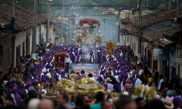 Members of the El Nazareno brotherhood participate in the procession of Jesus of Nazareth in the indigenous town of Izalco, El Salvador.