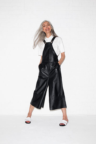 All Ages monochrome: white shirt black dungarees black white pool sliders