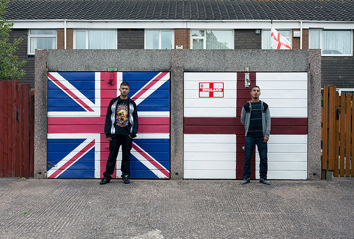 Cultural studies: St Georges Cross, Union Jack and two Asians 2010 - From the series You Get