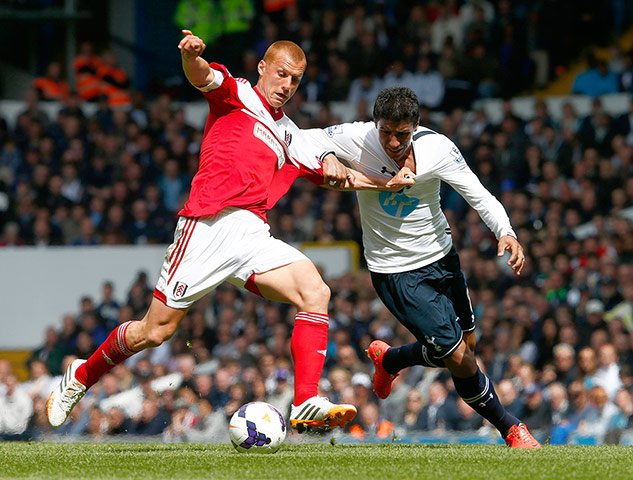 saturday roundup: Tottenham Hotspur's Paulinho challenges Fulham's Sidwell