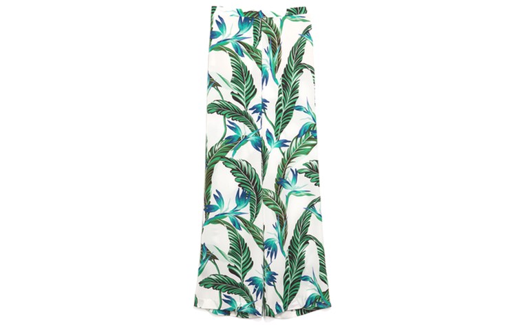 Spring 2014 buys: Spring 2014 buys - green leaf print on white palazzo pants by Zara