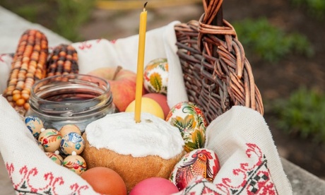 Ukrainian Easter basket with eggs