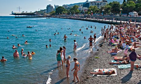 Yalta waterfront beach in summer