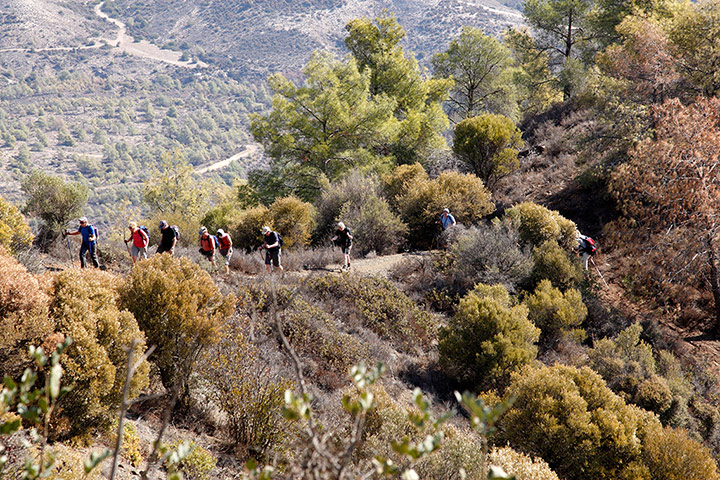 Cyprus TB gallery: Cyprus TB: walkers along a ridge in the foothills of the troodos mountains 