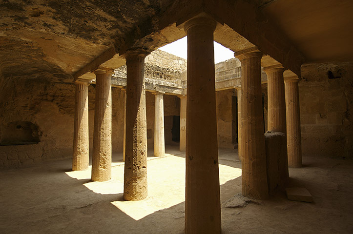 Cyprus TB gallery: Cyprus TB: Cyprus, Paphos, Tombs of the Kings, sunlight in courtyard