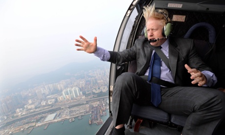 There's something about mayors: London incumbent Boris Johnson takes a helicopter ride over Hong Kong.
