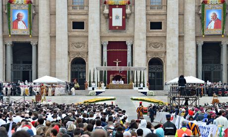 Pope Francis  eads the canonisation mass of Popes John XXIII  and John Paul II