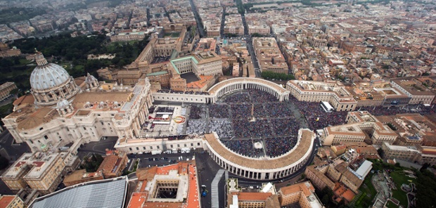 An aerial view of the crowds in St Peter's square.