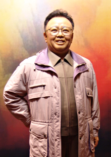 Kim Jong-il's model, with some liver spots, in the North Korea waxwork museum.