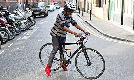 Bim Adewunmi on a bicycle.Bim Adewunmi on a bicycle.