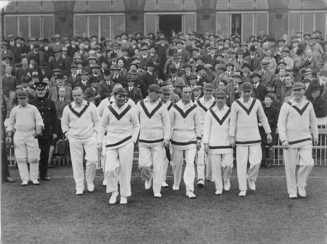 memory lane: The Lancashire Team coming out to field