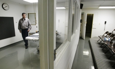 The gurney in the execution chamber at Oklahoma state penitentiary.