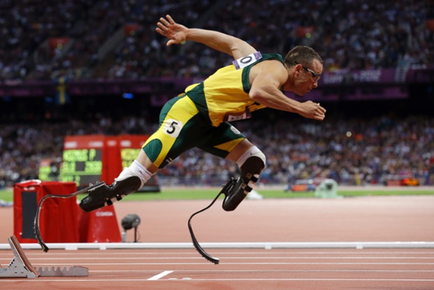 South Africa's Oscar Pistorius competes in the men's 400-metre athletics semi-final in the Olympic Stadium at the 2012 London Games