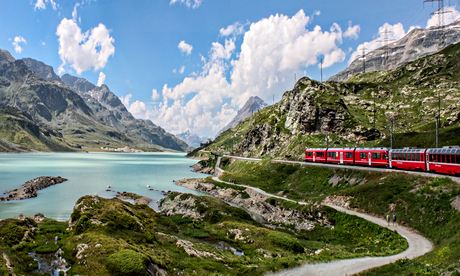 Red Train Bernina Pass in the Alps