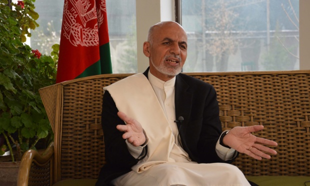 Afghan Presidential candidate Ashraf Ghani speaks to journalists in Kabul, Afghanistan.