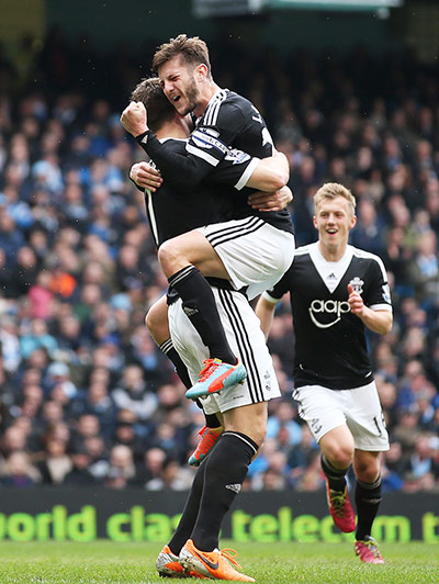 City v soton: Southampton's Rickie Lambert celebrates with Adam Lallana