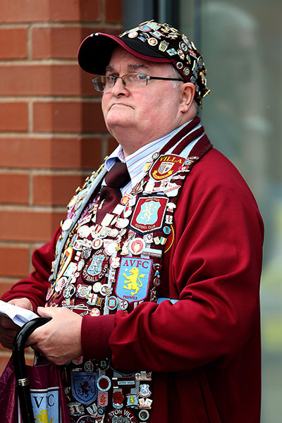 saturday roundup: An impressive set of badges on this Aston Villa fan