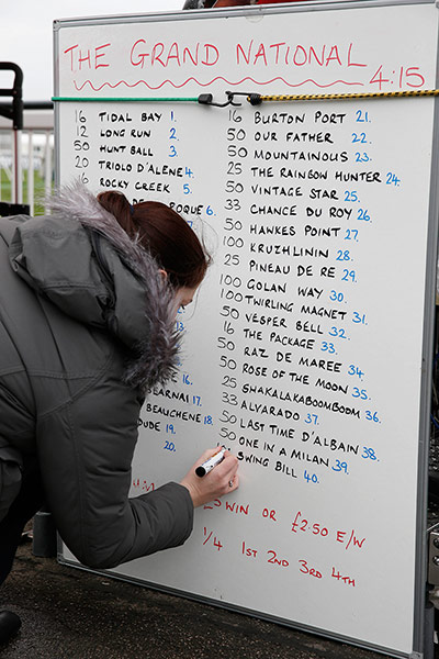 day 3 aintree: A bookie fills in the odds ahead of the race