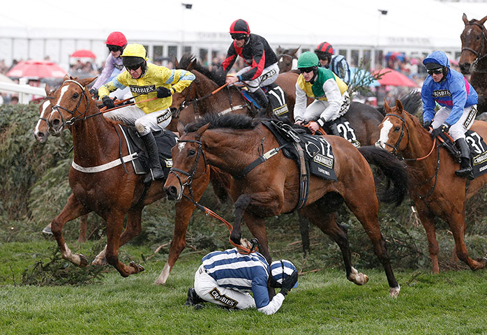 aintree day 3: Nick Scholfield crashes to the ground