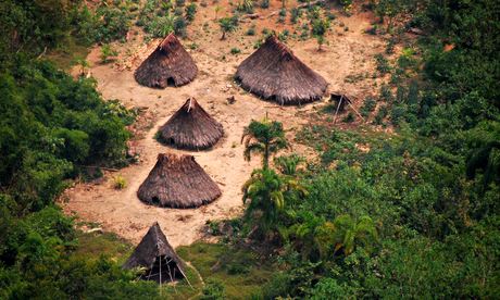 Huts of indigenous people in the Peruvian jungle