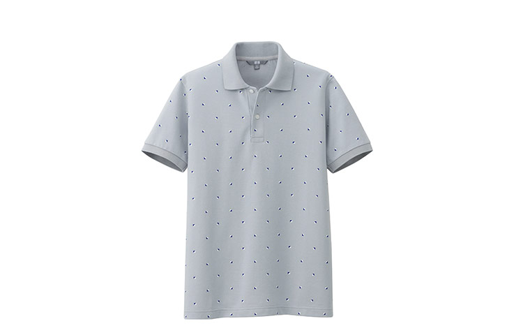How to wear: worldcup: Grey polo shirt with blue absract pattern