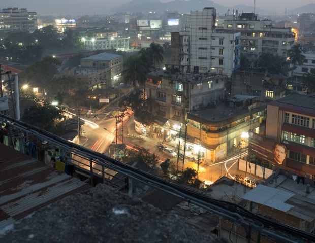 Traffic at sundown in Guwahati.