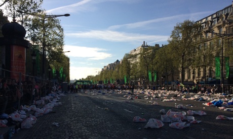 The aftermath... Clearing up to do at the finish of the Paris marathon