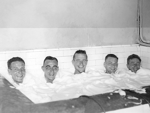 Bath time: Fulham players in the bath