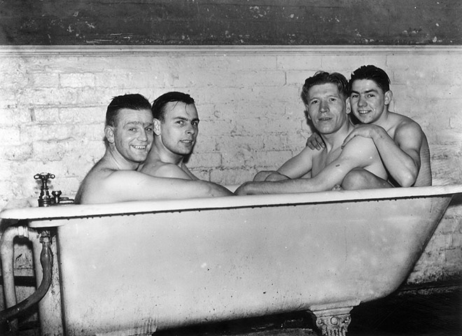 Bath time: Brentford players in a bath