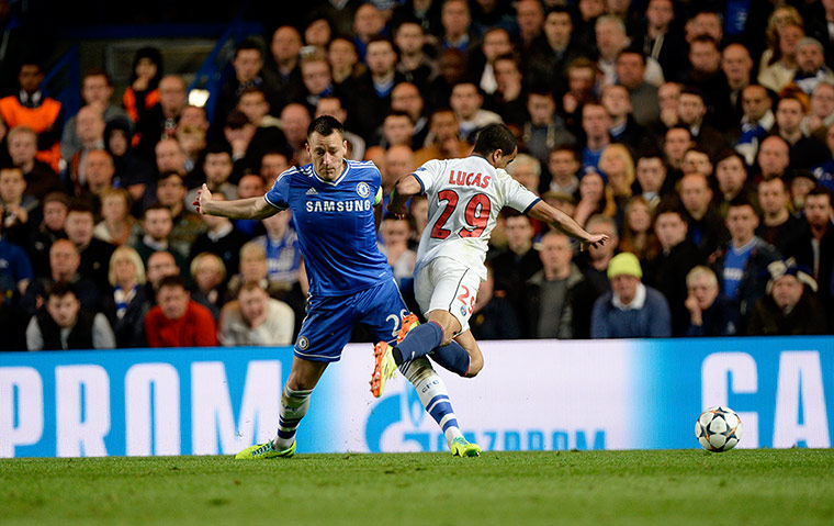 Chelsea v PSG: Lucas falls over John Terry's outstretched leg
