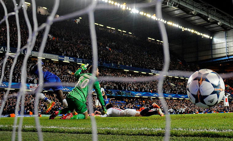 Chelsea v PSG: Demba Ba wheels away in celebration