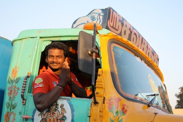 'One of many spontaneously friendly encounters on the road,' near Chennai.