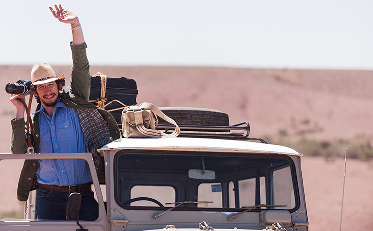 Tracks: film gallery: Tracks: Rick leaning out of the passenger's side of a Land Rover
