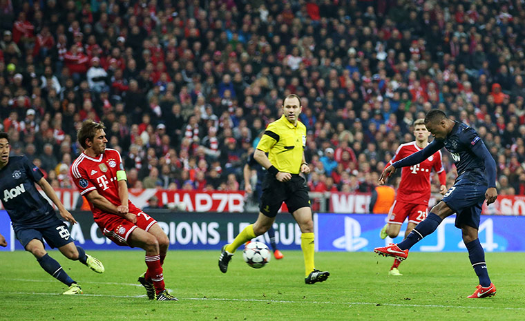 Bayern v United: Patrice Evra scores