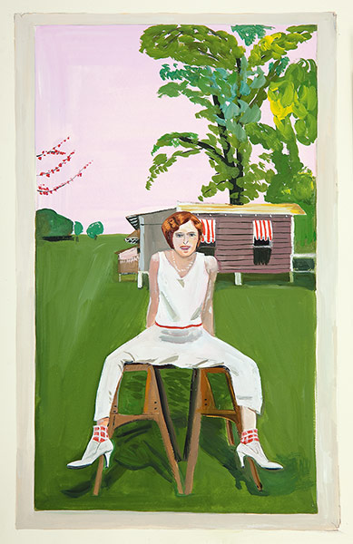 Girls Standing on Lawns: Illustration of girl on stool by Maira Kalman 