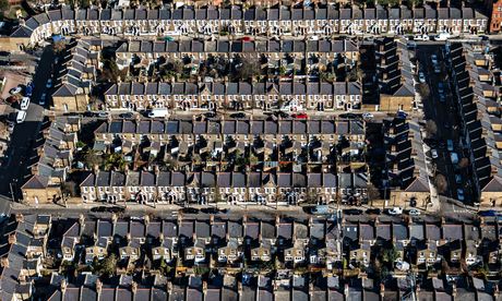 An aerial view of terraced houses in Kensington, west London