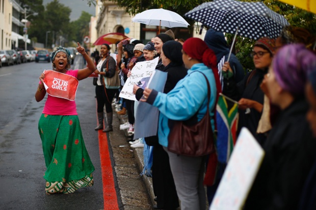 South Africans protest against the abduction of 200 Nigerian girls, outside parliament in Cape Town.