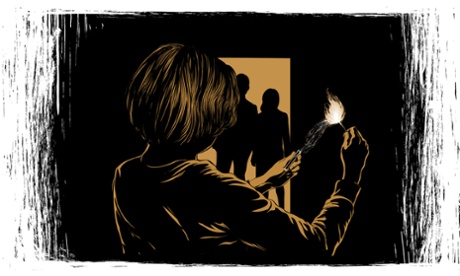 Woman striking a match in a dark room