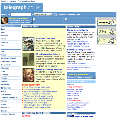 Telegraph.co.uk in 2004