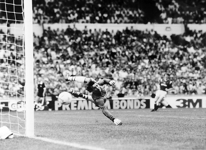 memory lane: Neville Southall is beaten by a long range shot 
