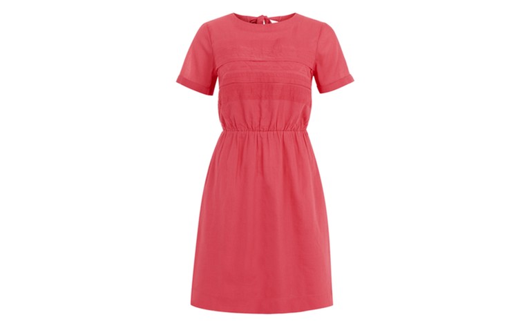 Summer dresses: Summer dresses - red half sleeve elasticated waist dress by Poem