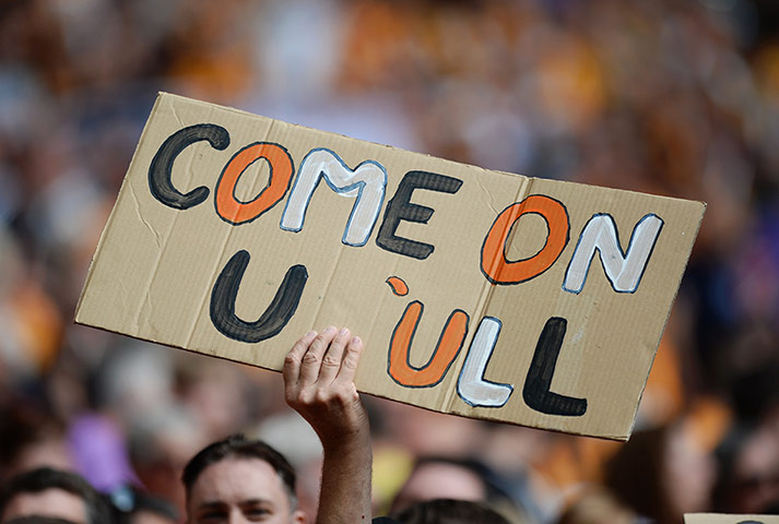 cup final: A Hull City fan displays a banner