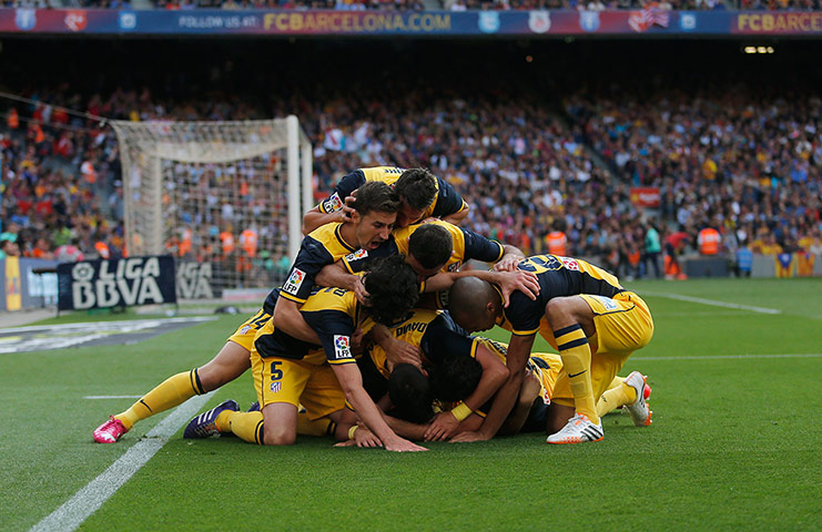 la liga final game: Atletico's players celebrate 