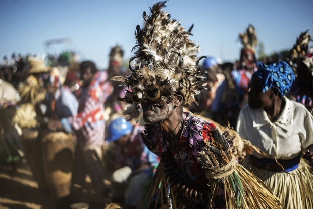Traditional dancers perform during a campaign rally for Peter Mutharika in Malawi