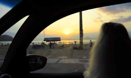 Looking out of car to beach in Brazil 
