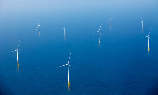 A windfarm under construction in Morecambe Bay, Lancashire