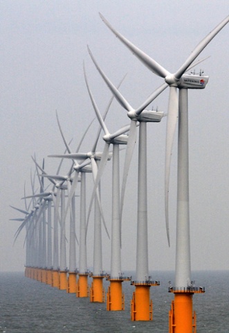 The windmills of Thanet offshore windfarm off the coast of Ramsgate in Kent