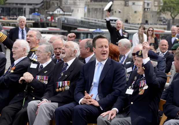 Prime Minister David Cameron joins veterans on the deck of HMS Belfast for the 70th anniversary D-Day commemorations. HMS Belfast was one of the first ships to open fire on 6 June 1944.