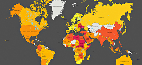 The International Trade Union Confederation's (ITUC) Global Rights Index map. Darker colours indicate countries that honour fewer employment rights. Photograph: ITUC 
